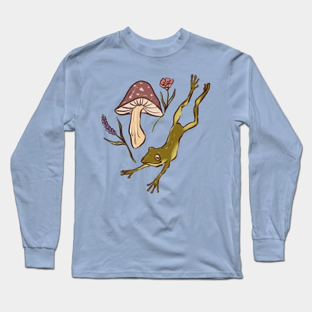 Frog and mushroom Long Sleeve T-Shirt by Queer Deer Creations